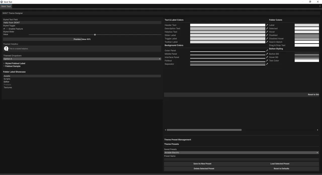 The same designer window in a fully monochrome theme — every colour control set to greys and whites, with no hue anywhere in the interface.